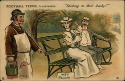 Football Terms. Ilustrated "Sticking to Their Backs!" Postcard Postcard