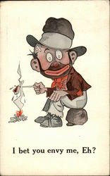 Hobo Cooking Steak Over Fire Postcard