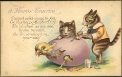 Cat Painting Easter Egg While Chick is Hatching Postcard