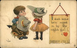 Children In Cowboy And Cowgirl Attire Greet Each Other Postcard Postcard
