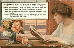 Loves Longing, I Want You to Know I Miss You Women Postcard Postcard