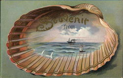 Boat Scene in Shell Postcard