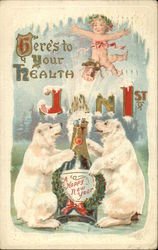 Two Bears Popping Champagne Cork Postcard