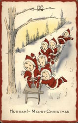 Six Children Riding Sled Down Hill Postcard