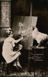 Little Girl Paints a Chicken From Life Postcard