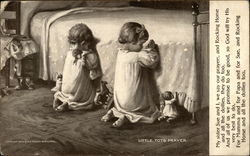 Two Children Kneel in Prayer At Bedtime Postcard