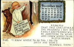 Buster Brown, His Dog Tige, and Calender Showing December 1907 Postcard