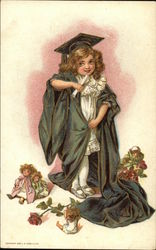 Little Girl Plays Dress-up In Graduation Cap and Gown Postcard