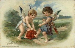 To My Valentine with Cupids and Bundle of Hearts Postcard Postcard