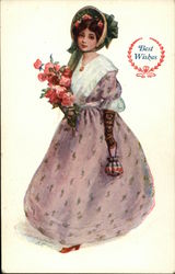 Best Wishes - woman holding flowers Women Postcard Postcard