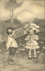 Two Children in Field Postcard Postcard