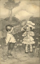 Two Children in Field Postcard