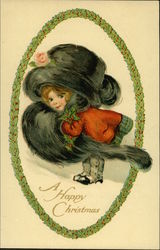 A Small Girl Bundled in Fur Coats Postcard