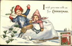 Two Children Playing in Snow Postcard