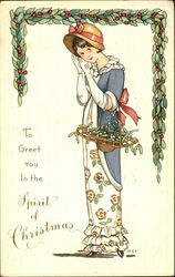 Young Woman Collecting Mistletoe Postcard