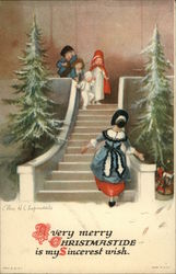 Woman being Greeted at Steps by Children Postcard
