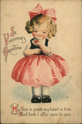 St. Valentine's Greeting - "My love is great, my heart is true, and both I offer now to you." Postcard