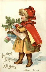 Girl in Red Cape Delivering Presents Postcard