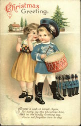 Two Children, Boy Paying Drum Postcard