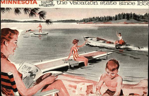 Famil Playing on Beach and Dock Minnesota
