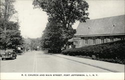 R. C. Church and Main Street Port Jefferson, NY Postcard Postcard