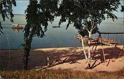 This Pontoon can be Seen at the Skyline Resort Houghton Lake, MI Postcard Postcard