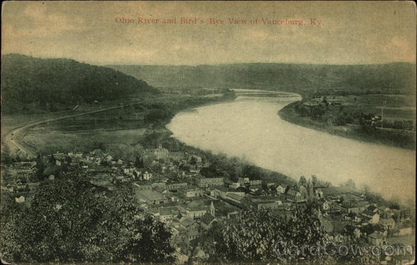 Ohio River and Bird's Eye View of Town Vanceburg Kentucky