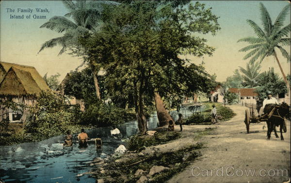Family Bathing in River - Guam South Pacific