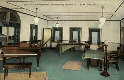 Interior of Radiophone Broadcasting Station W.C.B.D Zion, IL Postcard Postcard