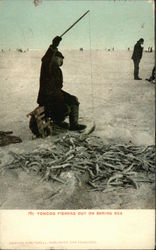 Tomcod Fishers Out on Bering Sea - Ice Fishing Postcard