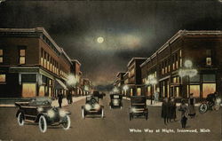 White Way at Night Ironwood, MI Postcard Postcard