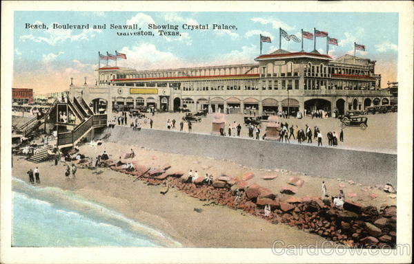 Beach, Boulevard and Seawall, Showing Crystal Palace Galveston, TX