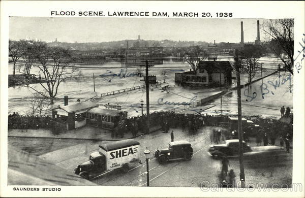 Flood Scene, Lawrence Dam, March 20, 1936 Massachusetts
