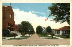 Street View in Front of Shrine, Our Lady of Consolation Carey, OH Postcard Postcard