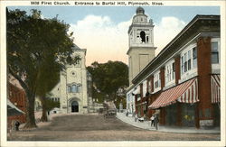 First Church, Entrance to Burial Hill, Plymouth, Mass Postcard