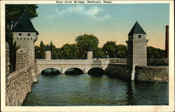 Water View of New Arch Bridge Methuen, MA Postcard Postcard