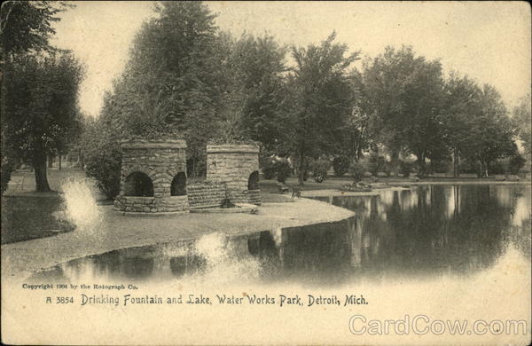 Drinking Fountain and Lake, Water Works Park Detroit Michigan