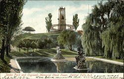 Jenks Park and Cogswell Memorial Clock Tower Central Falls, RI Postcard Postcard