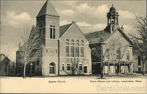 Baptist Church, Police Station and Library Leominster Massachusetts
