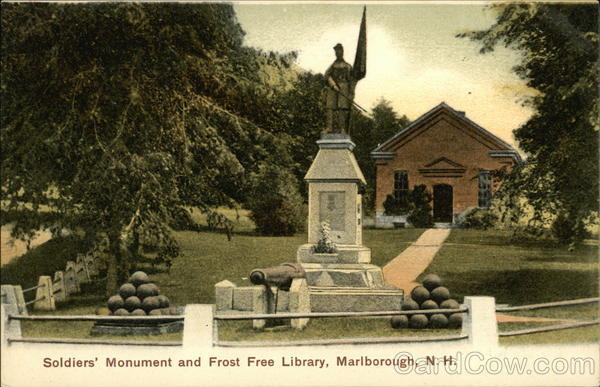 Soldiers Monument and Frost Free Library Marlborough New Hampshire