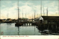 Harbor and Wharf Scene Gloucester, MA Postcard Postcard