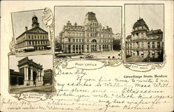 Greetings from Boston, Post Office, City Hall, Main Entrance No. Station Postcard