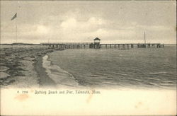 Bathing Beach and Pier Falmouth, MA Postcard Postcard