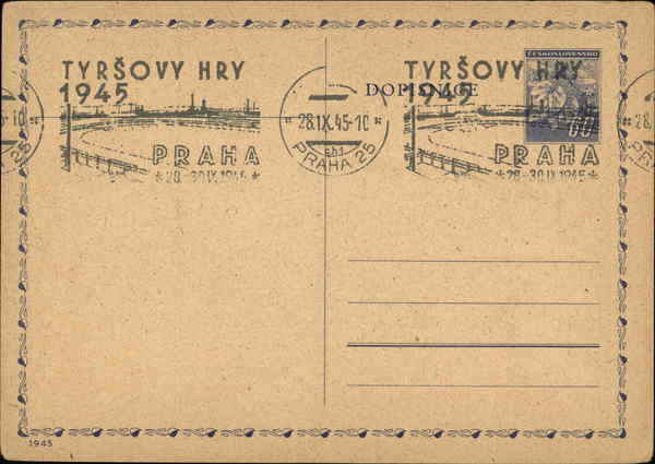 Tyrsovy Hry 1945 Praha Czech Republic Postal Cards