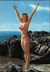 Woman in Red and White Striped Bikini Postcard