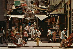 A view od A Typical Street With Shops in Central District, Hong Kong Postcard