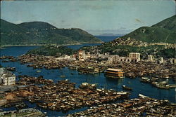 Junks in Aberdeen Harbor Hong Kong, Hong Kong China Postcard Postcard
