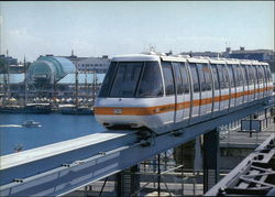 TNT's Harbourlink monorail with the First Fleet outside the Festival Marketplace Postcard