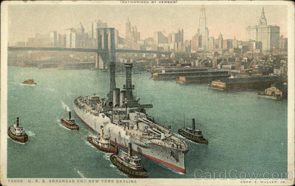 U.S.S. Arkansas and New York Skyline