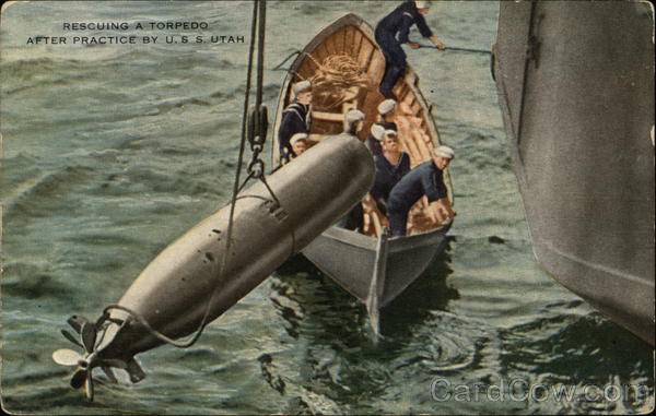 Rescuing a Torpedo After Practice by USS Utah Battleships